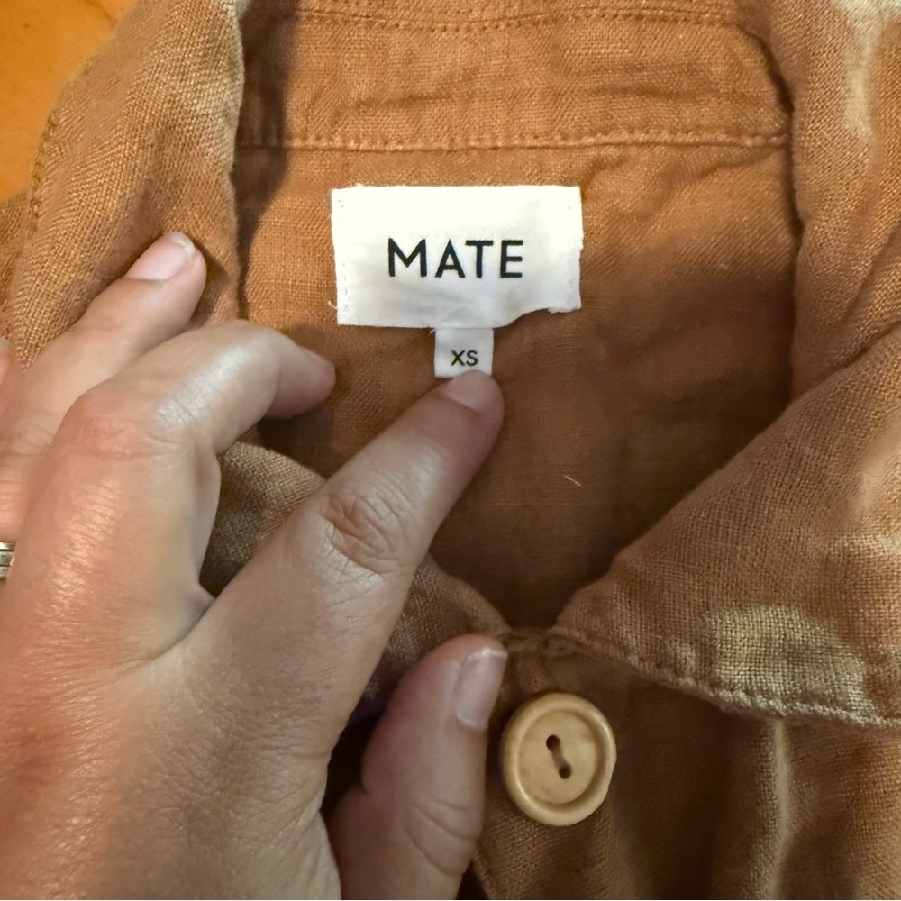 MATE the Label Long Sleeve Linen Jumpsuit Boilersuit Light Brown Sz XS Relaxed - Picture 11 of 16